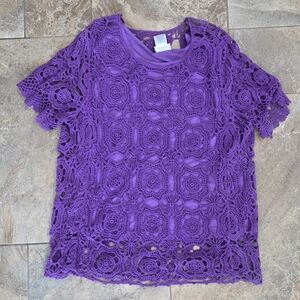 Blair Violet Crochet‎ Lace Top Women XL Beachy Boho Youthful Vibrant Lined